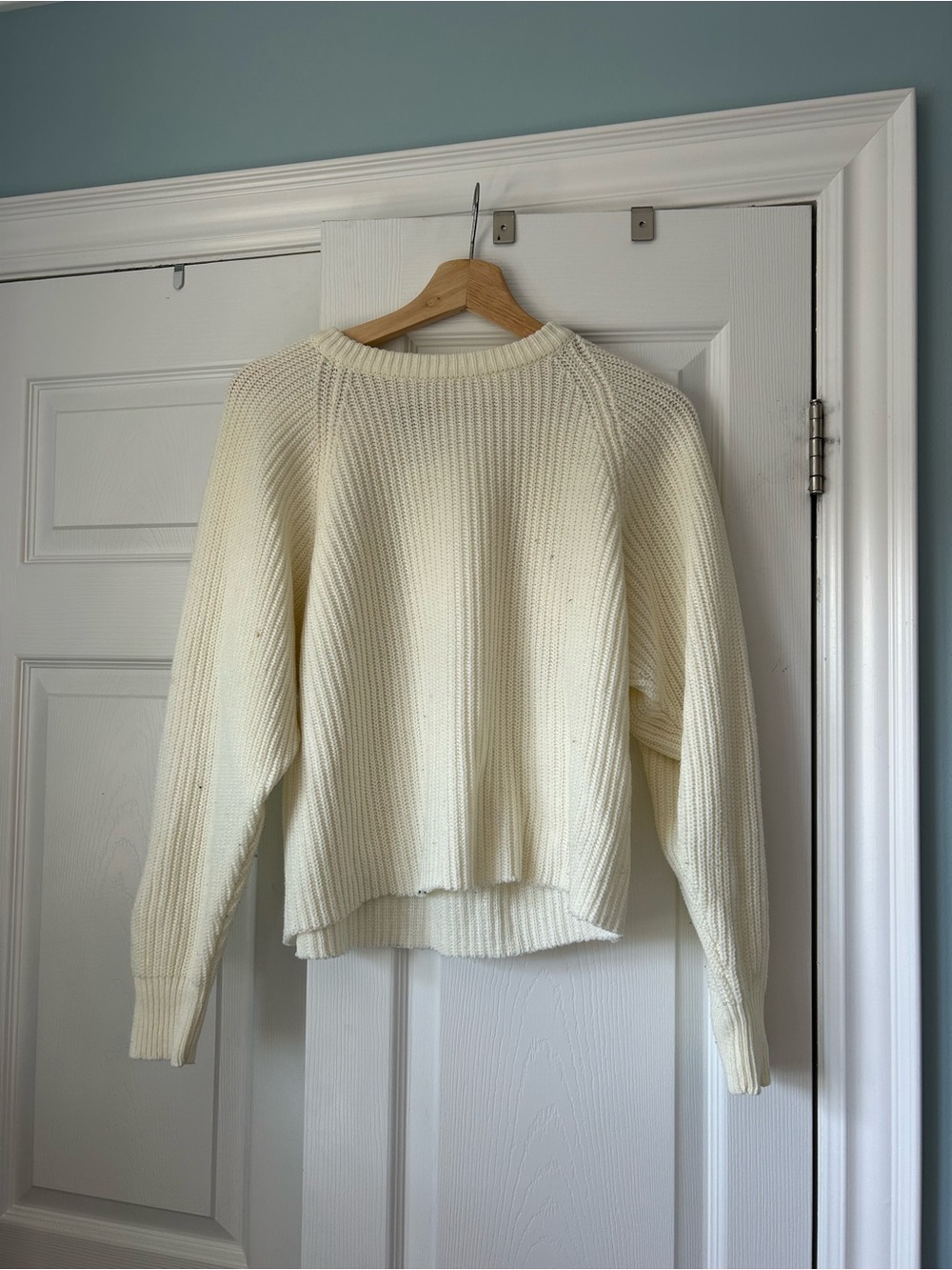 Womens Cream Ribbed Crewneck Sweater